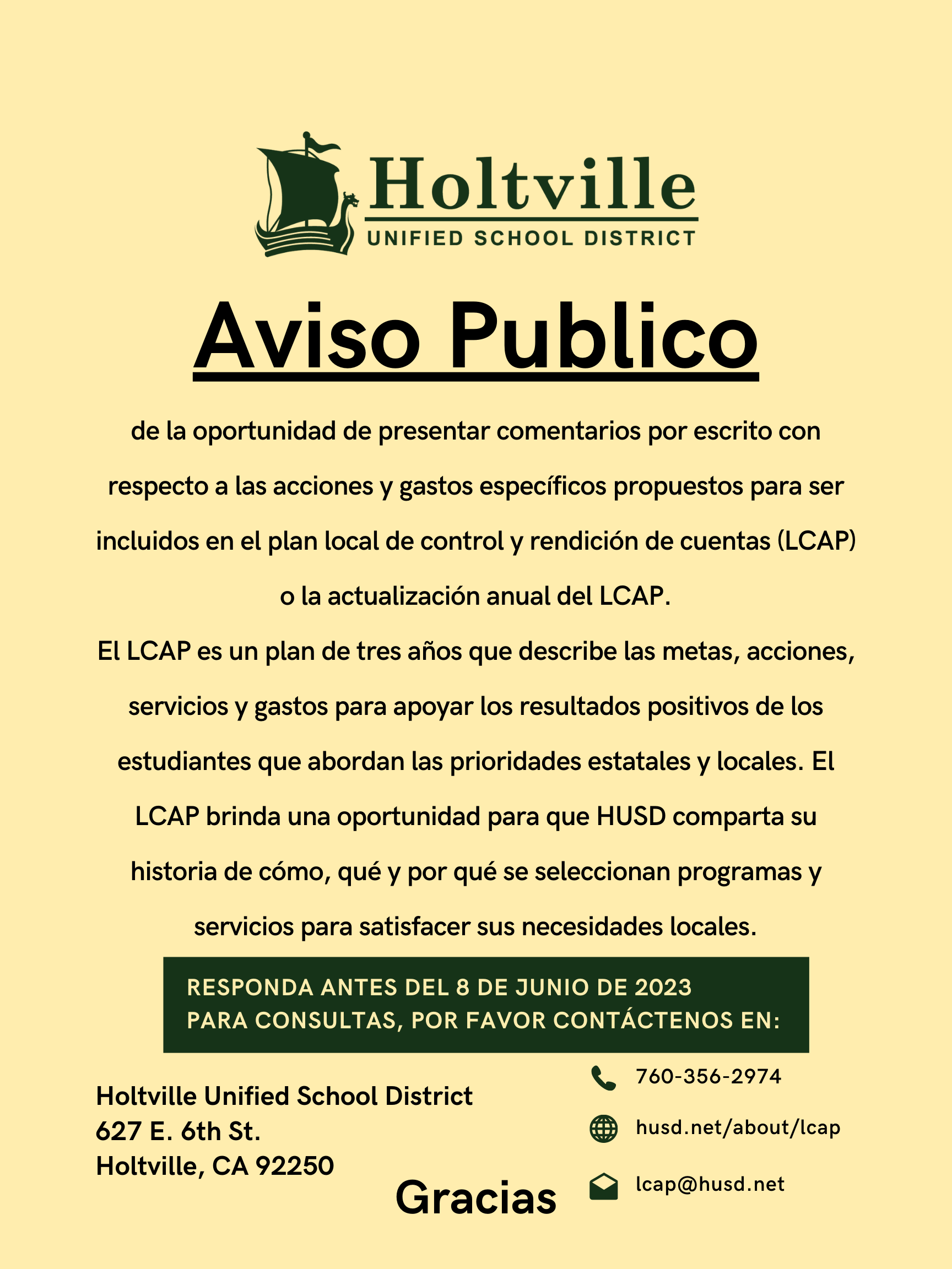 HUSD LCAP Public Notice [Spanish]
