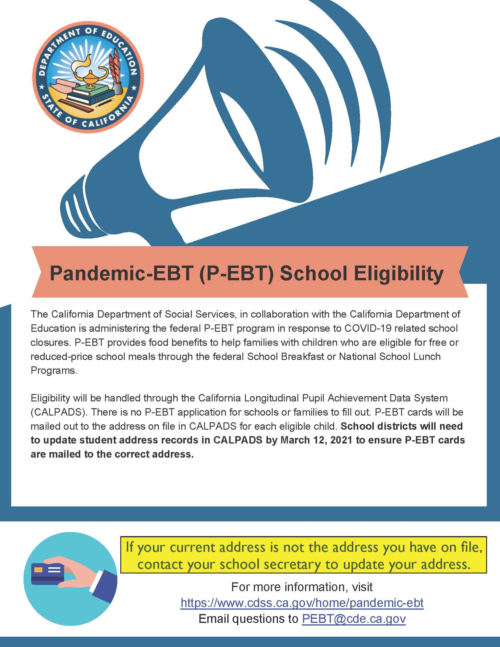 Pandemic-EBT (P-EBT) Announcement for Schools